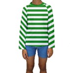 Horizontal Stripes - White and Green Kid s Long Sleeve Swimwear