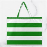 Horizontal Stripes - White and Green Zipper Large Tote Bag