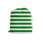 Horizontal Stripes - White and Green Drawstring Pouch (L)