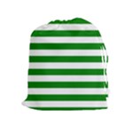 Horizontal Stripes - White and Green Drawstring Pouch (XL)