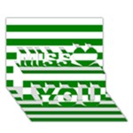 Horizontal Stripes - White and Green Miss You 3D Greeting Card (7x5)