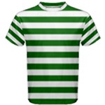 Horizontal Stripes - White and Dark Green Men s Cotton Tee