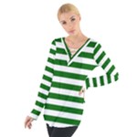 Horizontal Stripes - White and Dark Green Women s Tie Up Tee