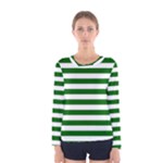 Horizontal Stripes - White and Dark Green Women s Long Sleeve T-shirt