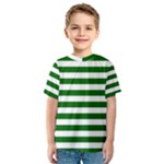 Horizontal Stripes - White and Dark Green Kid s Sport Mesh Tee