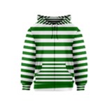 Horizontal Stripes - White and Dark Green Kid s Zipper Hoodie