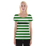 Horizontal Stripes - White and Dark Green Women s Cap Sleeve Top