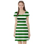 Horizontal Stripes - White and Dark Green Short Sleeve Skater Dress