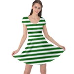Horizontal Stripes - White and Dark Green Cap Sleeve Dress
