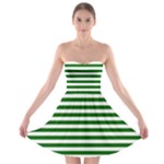 Horizontal Stripes - White and Dark Green Strapless Bra Top Dress