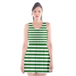 Horizontal Stripes - White and Dark Green Scoop Neck Skater Dress