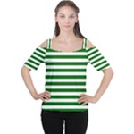 Horizontal Stripes - White and Dark Green Women s Cutout Shoulder Tee