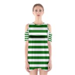 Horizontal Stripes - White and Dark Green Women s Cutout Shoulder Dress