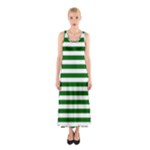 Horizontal Stripes - White and Dark Green Full Print Maxi Dress