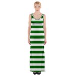 Horizontal Stripes - White and Dark Green Maxi Thigh Split Dress