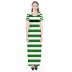 Horizontal Stripes - White and Dark Green Short Sleeve Maxi Dress