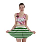 Horizontal Stripes - White and Dark Green Mini Skirt