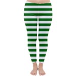 Horizontal Stripes - White and Dark Green Winter Leggings