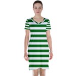 Horizontal Stripes - White and Dark Green Short Sleeve Nightdress