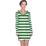 Horizontal Stripes - White and Dark Green Long Sleeve Nightdress