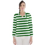 Horizontal Stripes - White and Dark Green Wind Breaker (Women)