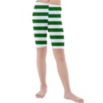 Horizontal Stripes - White and Dark Green Kid s Mid Length Swim Shorts