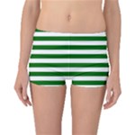 Horizontal Stripes - White and Dark Green Boyleg Bikini Bottoms
