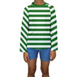 Horizontal Stripes - White and Dark Green Kid s Long Sleeve Swimwear