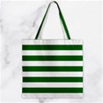 Horizontal Stripes - White and Dark Green Zipper Grocery Tote Bag