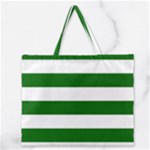Horizontal Stripes - White and Dark Green Zipper Large Tote Bag