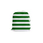 Horizontal Stripes - White and Dark Green Drawstring Pouch (S)