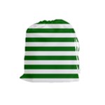 Horizontal Stripes - White and Dark Green Drawstring Pouch (L)