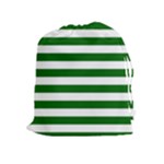 Horizontal Stripes - White and Dark Green Drawstring Pouch (XL)