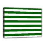 Horizontal Stripes - White and Dark Green Canvas 16  x 12  (Stretched)