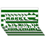 Horizontal Stripes - White and Dark Green Happy Birthday 3D Greeting Card (8x4)