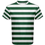 Horizontal Stripes - White and Forest Green Men s Cotton Tee