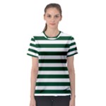 Horizontal Stripes - White and Forest Green Women s Sport Mesh Tee