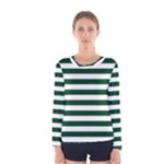 Horizontal Stripes - White and Forest Green Women s Long Sleeve T-shirt