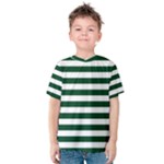 Horizontal Stripes - White and Forest Green Kid s Cotton Tee