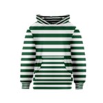 Horizontal Stripes - White and Forest Green Kid s Pullover Hoodie