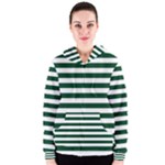Horizontal Stripes - White and Forest Green Women s Zipper Hoodie