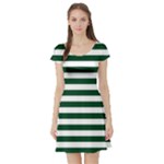 Horizontal Stripes - White and Forest Green Short Sleeve Skater Dress