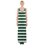Horizontal Stripes - White and Forest Green Maxi Thigh Split Dress