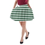 Horizontal Stripes - White and Forest Green A-Line Pocket Skirt