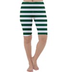 Horizontal Stripes - White and Forest Green Cropped Leggings