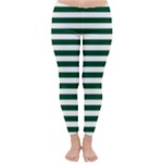 Horizontal Stripes - White and Forest Green Winter Leggings