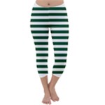 Horizontal Stripes - White and Forest Green Capri Winter Leggings