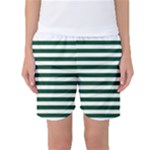 Horizontal Stripes - White and Forest Green Women s Basketball Shorts