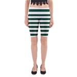 Horizontal Stripes - White and Forest Green Yoga Cropped Leggings