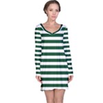 Horizontal Stripes - White and Forest Green Long Sleeve Nightdress